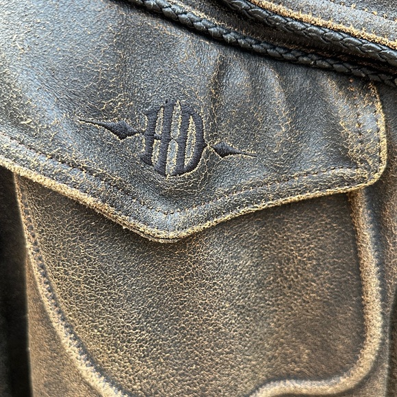 Harley-Davidson Vintage Distressed Brown with Black trim Leather Bomber Jacket - Picture 3 of 16